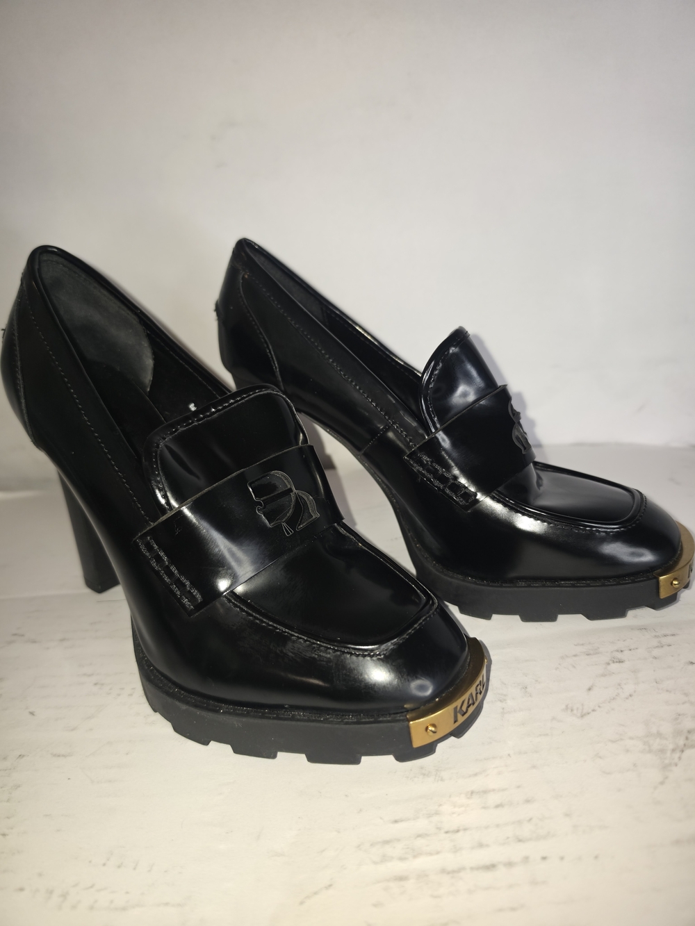 Black Karl Lagerfeld High-Heel Loafer Pumps - Women's